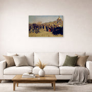 Gallery-wrapped canvas print of Ilya Repin's Religious Procession in Kursk Province displayed on a wall in a living room