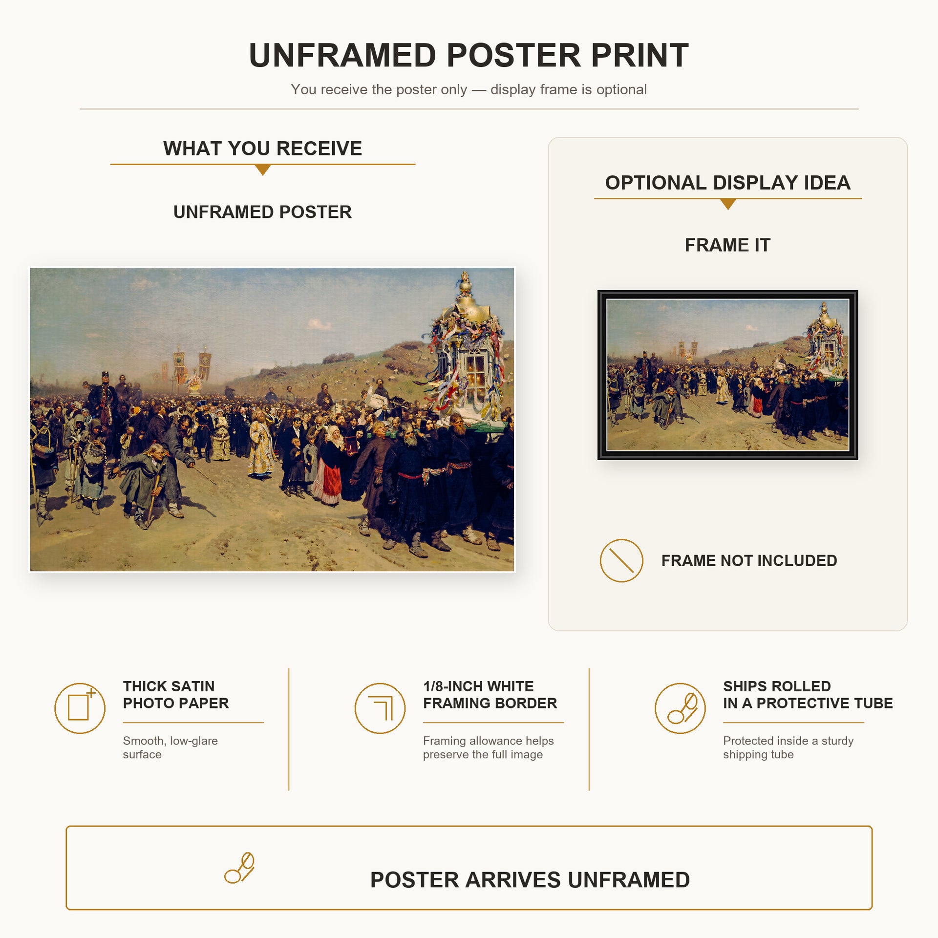 Ilya Repin - Religious Procession in Kursk Province poster print size comparison and framing display infographic