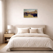 Unframed poster print of Ilya Repin's Religious Procession in Kursk Province displayed on a wall in a bedroom
