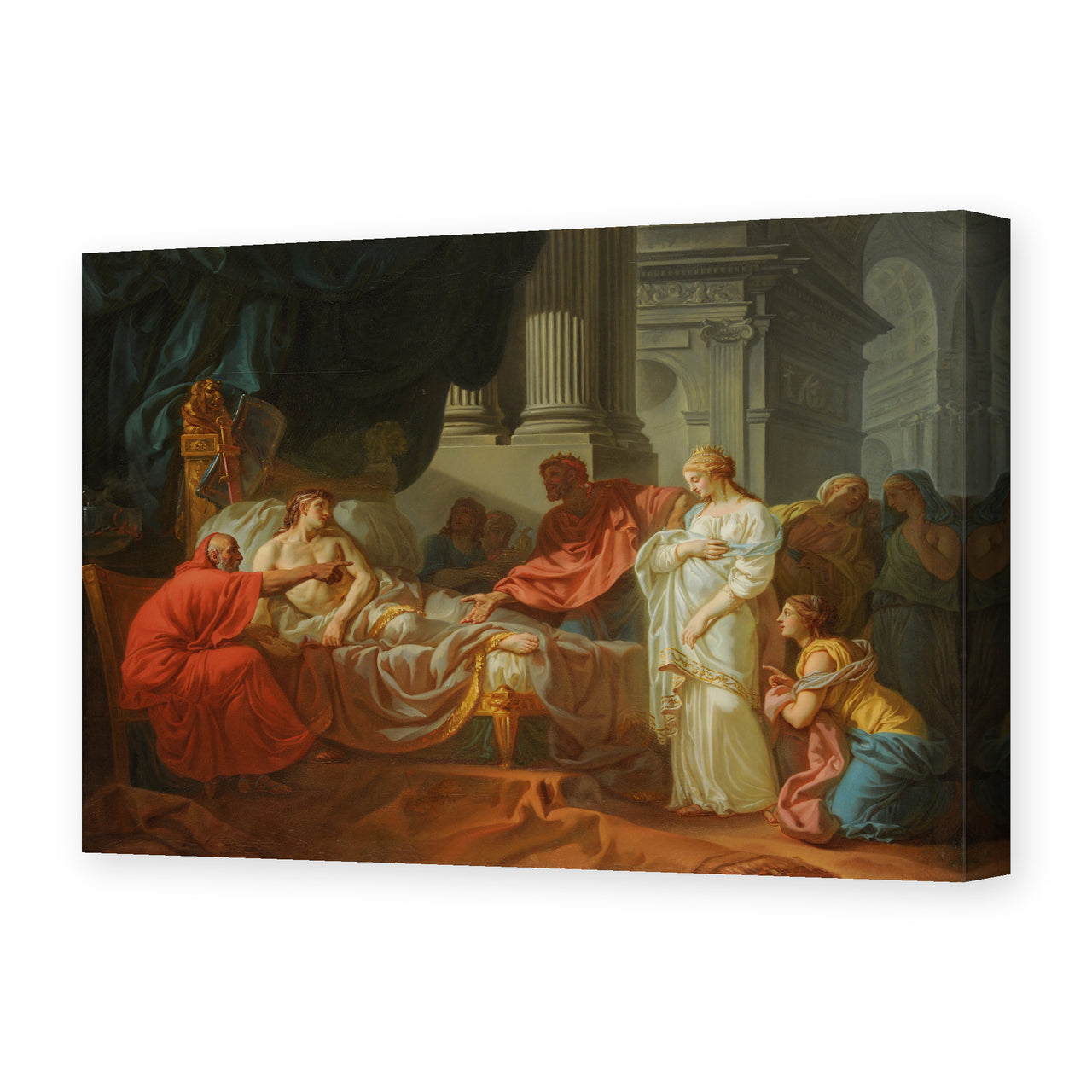 Jacques-Louis David's 'Erasistratus Discovers the Cause of Antiochus’s' painting reproduced as a gallery-wrapped canvas print