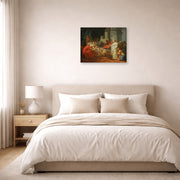 Unframed poster print of Jacques-Louis David's 'Erasistratus Discovers the Cause of Antiochus’s' displayed on a wall in a bedroom