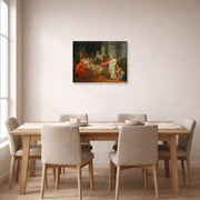 Unframed poster print of Jacques-Louis David's 'Erasistratus Discovers the Cause of Antiochus’s' displayed on a wall in a dining room