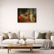 Unframed poster print of Jacques-Louis David's 'Erasistratus Discovers the Cause of Antiochus’s' displayed on a wall in a living room