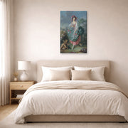 Gallery-wrapped canvas print of Jacques-Louis David's 'Mademoiselle Guimard as Terpsichore' displayed on a wall in a bedroom