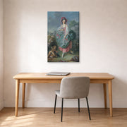 Gallery-wrapped canvas print of Jacques-Louis David's 'Mademoiselle Guimard as Terpsichore' displayed on a wall in an office