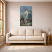 Unframed poster print of Jacques-Louis David's 'Mademoiselle Guimard as Terpsichore' displayed on a wall in a living room