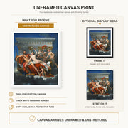 Jacques-Louis David - Mars Disarmed by Venus canvas print size comparison and framing display infographic
