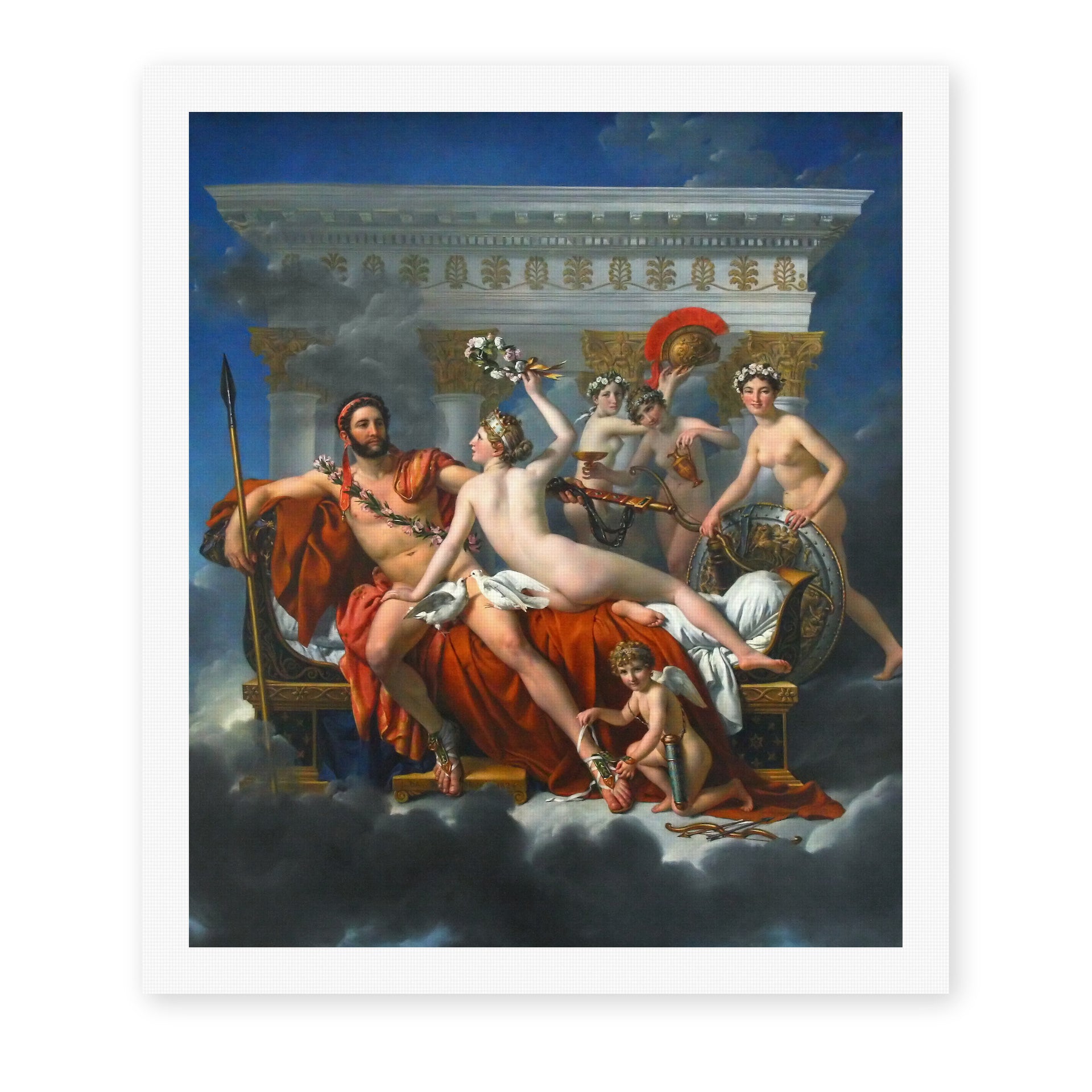 Jacques-Louis David's 'Mars Disarmed by Venus' painting reproduced as a rolled canvas print