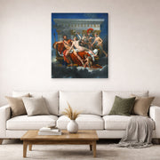 Gallery-wrapped canvas print of Jacques-Louis David's 'Mars Disarmed by Venus' displayed on a wall in a living room