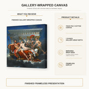 Jacques-Louis David - Mars Disarmed by Venus gallery wrap canvas construction and hanging details infographic