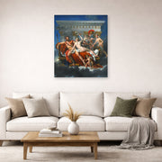 Unframed poster print of Jacques-Louis David's 'Mars Disarmed by Venus' displayed on a wall in a living room