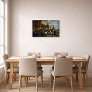 Gallery-wrapped canvas print of Jacques-Louis David's 'Oath of Troops to the Emperor after the Deal Eagles' displayed on a wall in a dining room