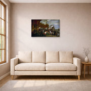 Gallery-wrapped canvas print of Jacques-Louis David's 'Oath of Troops to the Emperor after the Deal Eagles' displayed on a wall in a living room