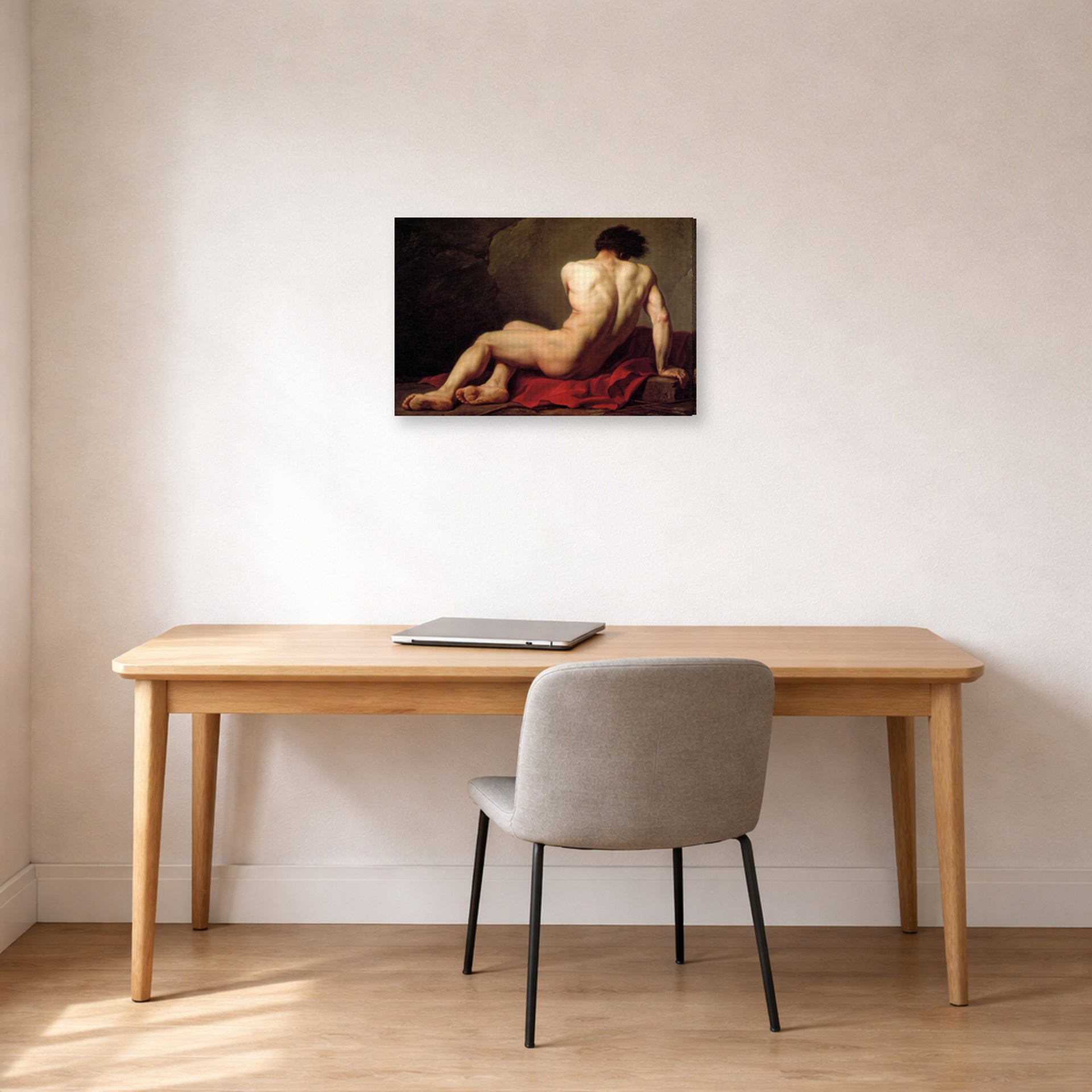 Gallery-wrapped canvas print of Jacques-Louis David's 'Patroclus' displayed on a wall in an office