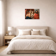 Unframed poster print of Jacques-Louis David's 'The Anger of Achilles' displayed on a wall in a bedroom