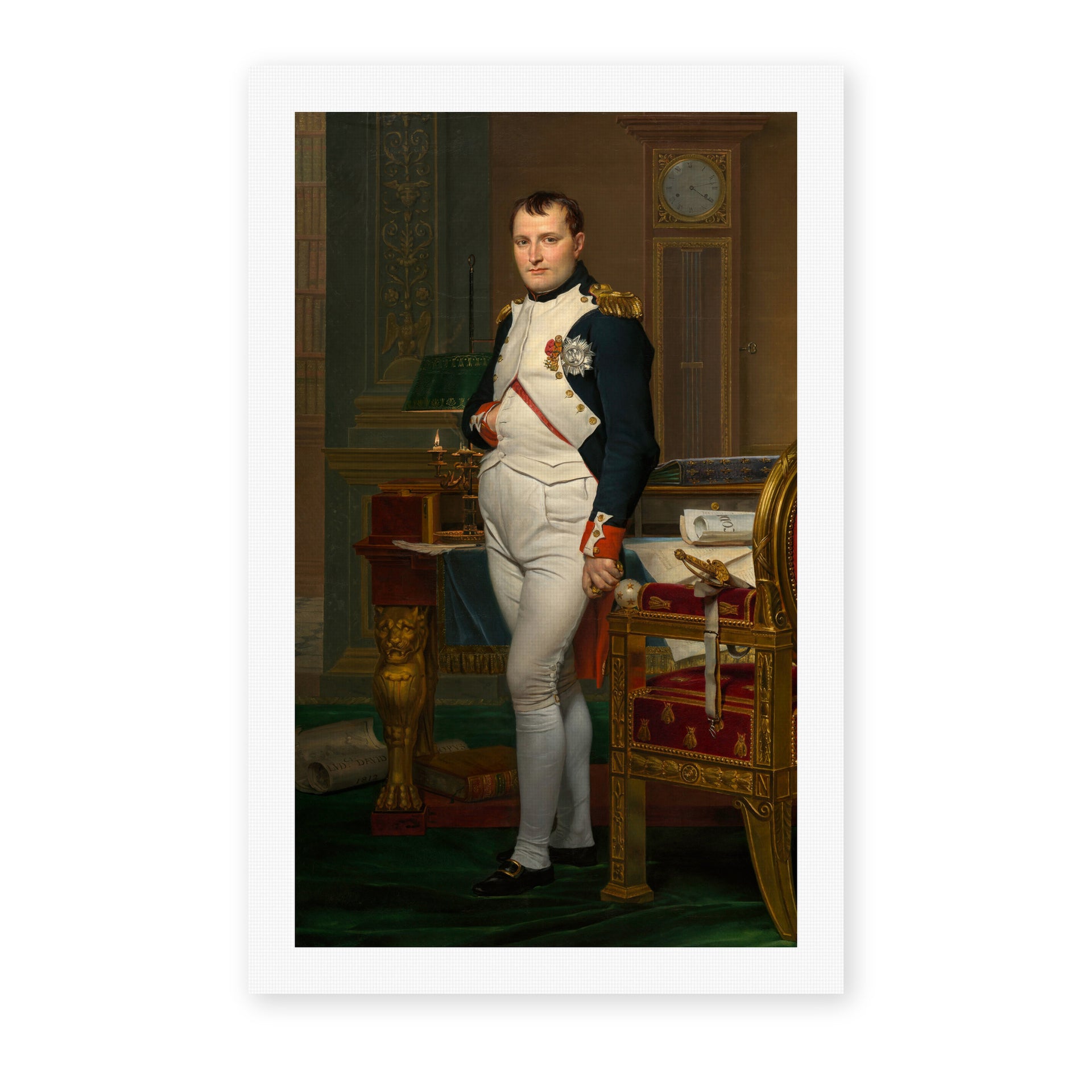 Jacques-Louis David's 'The Emperor Napoleon in His Study at the Tuileries' painting reproduced as a rolled canvas print