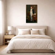 Gallery-wrapped canvas print of Jacques-Louis David's 'The Emperor Napoleon in His Study at the Tuileries' displayed on a wall in a bedroom