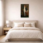 Unframed poster print of Jacques-Louis David's 'The Emperor Napoleon in His Study at the Tuileries' displayed on a wall in a bedroom
