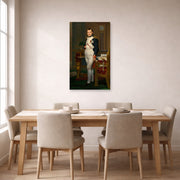 Unframed poster print of Jacques-Louis David's 'The Emperor Napoleon in His Study at the Tuileries' displayed on a wall in a dining room