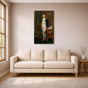 Unframed poster print of Jacques-Louis David's 'The Emperor Napoleon in His Study at the Tuileries' displayed on a wall in a living room