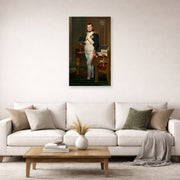 Unframed poster print of Jacques-Louis David's 'The Emperor Napoleon in His Study at the Tuileries' displayed on a wall in a living room