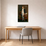 Unframed poster print of Jacques-Louis David's 'The Emperor Napoleon in His Study at the Tuileries' displayed on a wall in an office