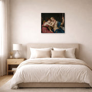 Unframed poster print of Jacques-Louis David's 'The Farewell of Telemachus and Eucharis' displayed on a wall in a bedroom