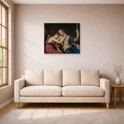 Unframed poster print of Jacques-Louis David's 'The Farewell of Telemachus and Eucharis' displayed on a wall in a living room