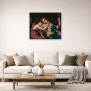 Unframed poster print of Jacques-Louis David's 'The Farewell of Telemachus and Eucharis' displayed on a wall in a living room