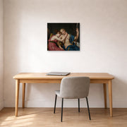 Unframed poster print of Jacques-Louis David's 'The Farewell of Telemachus and Eucharis' displayed on a wall in an office