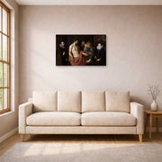 Gallery-wrapped canvas print of Jacques-Louis David's 'The Incredulity of Saint Thomas' displayed on a wall in a living room