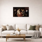 Gallery-wrapped canvas print of Jacques-Louis David's 'The Incredulity of Saint Thomas' displayed on a wall in a living room
