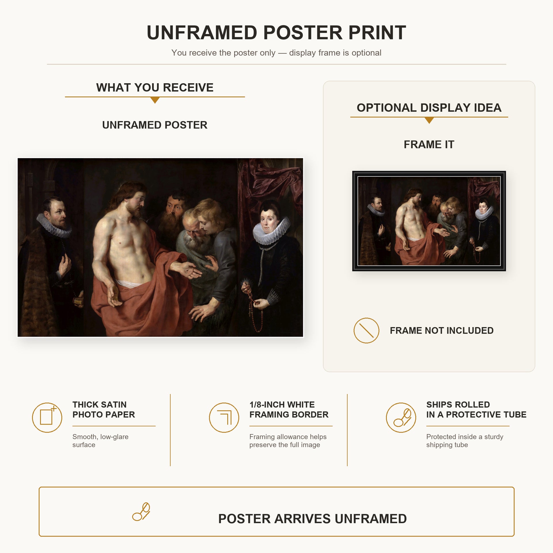 Jacques-Louis David - The Incredulity of Saint Thomas poster print size comparison and framing display infographic