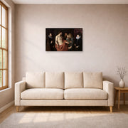 Unframed poster print of Jacques-Louis David's 'The Incredulity of Saint Thomas' displayed on a wall in a living room