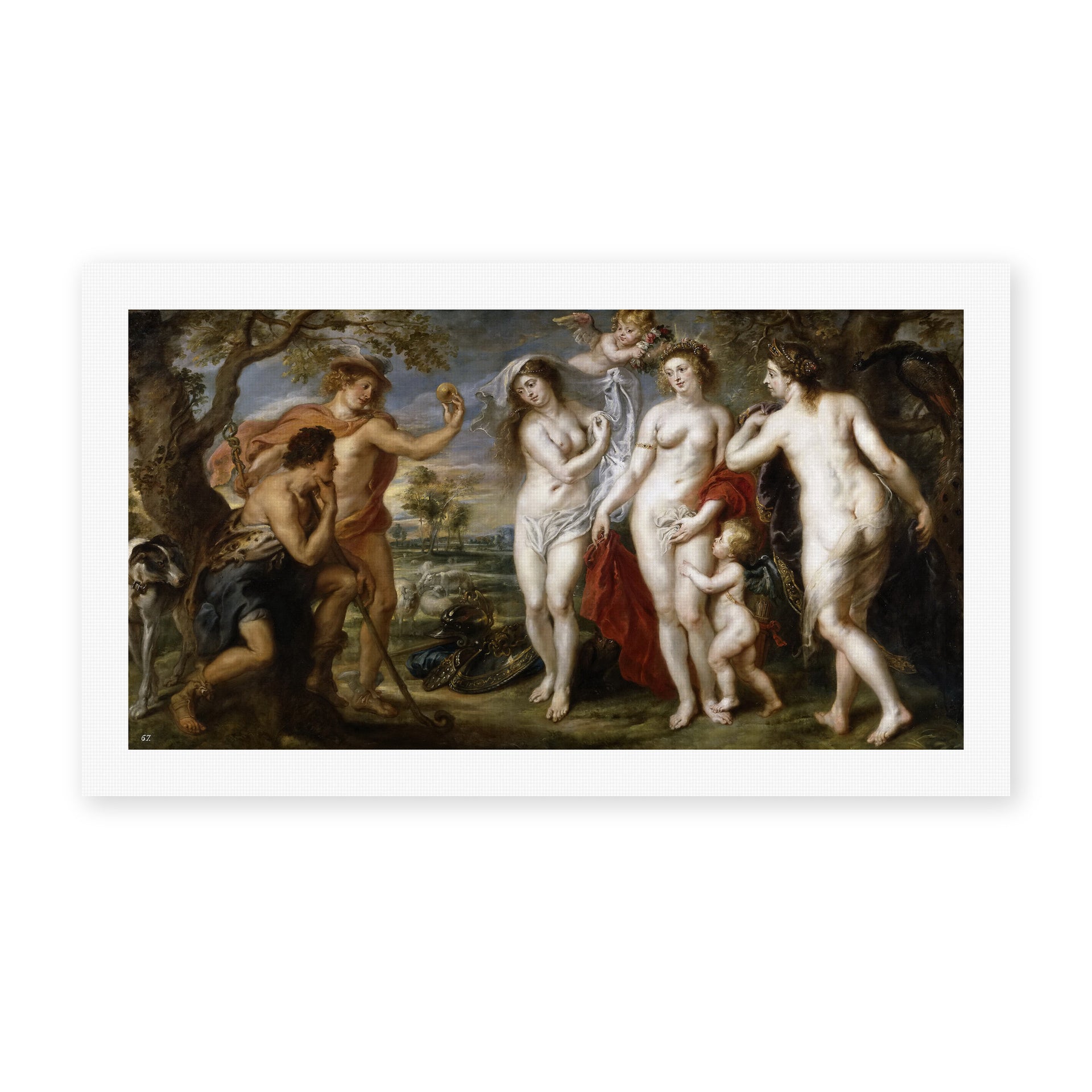 Jacques-Louis David's 'The Judgment of Paris (1639)' painting reproduced as a rolled canvas print