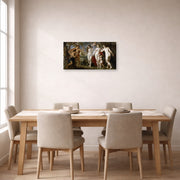 Gallery-wrapped canvas print of Jacques-Louis David's 'The Judgment of Paris (1639)' displayed on a wall in a dining room
