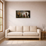 Gallery-wrapped canvas print of Jacques-Louis David's 'The Judgment of Paris (1639)' displayed on a wall in a living room