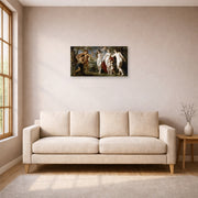 Unframed poster print of Jacques-Louis David's 'The Judgment of Paris (1639)' displayed on a wall in a living room