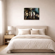 Gallery-wrapped canvas print of Jacques-Louis David's 'The Judgment of Paris' displayed on a wall in a bedroom