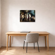 Gallery-wrapped canvas print of Jacques-Louis David's 'The Judgment of Paris' displayed on a wall in an office