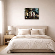 Unframed poster print of Jacques-Louis David's 'The Judgment of Paris' displayed on a wall in a bedroom