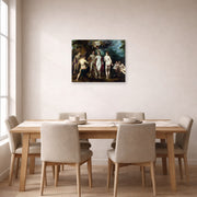 Unframed poster print of Jacques-Louis David's 'The Judgment of Paris' displayed on a wall in a dining room