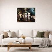 Unframed poster print of Jacques-Louis David's 'The Judgment of Paris' displayed on a wall in a living room