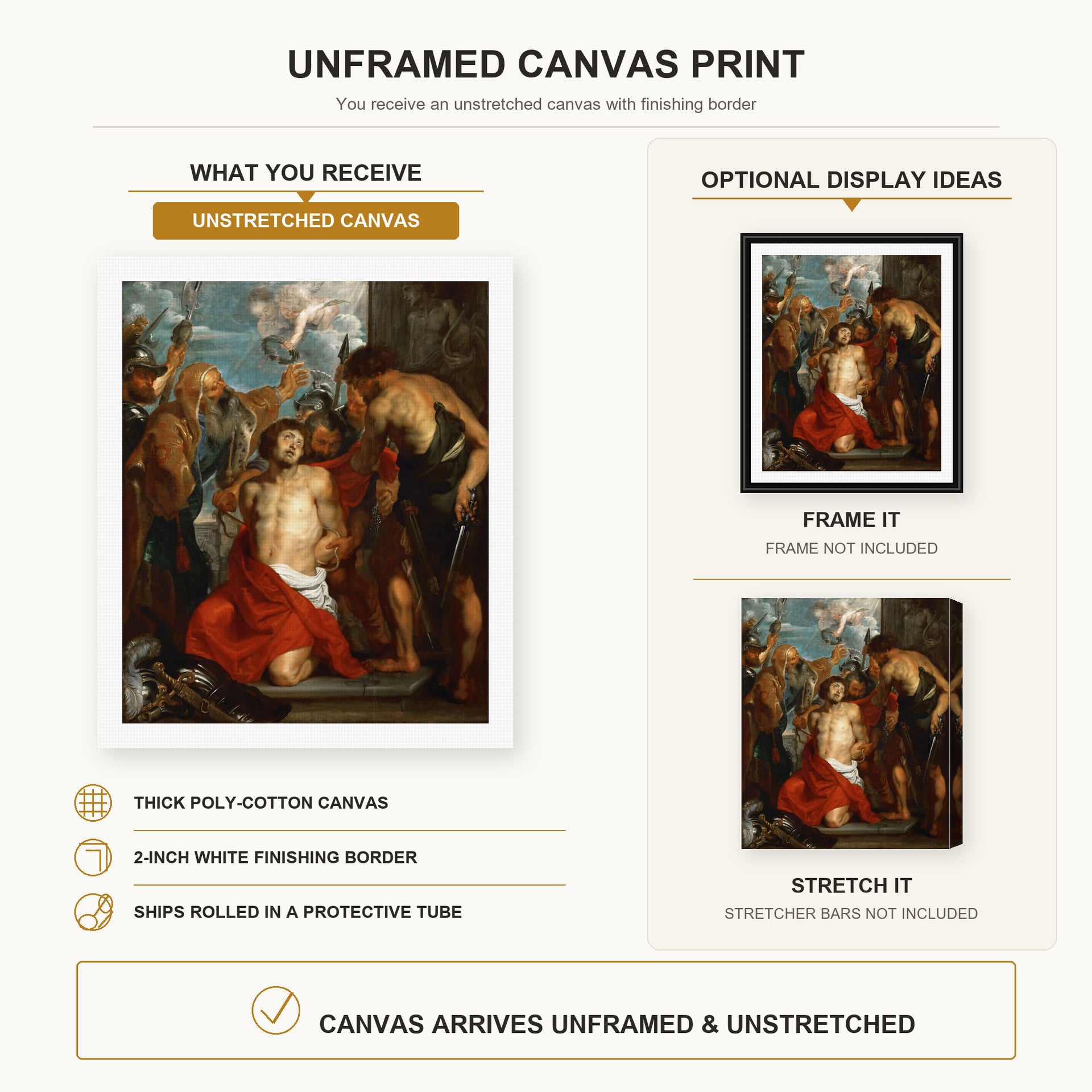 Jacques-Louis David - The Martyrdom of Saint George canvas print size comparison and framing display infographic