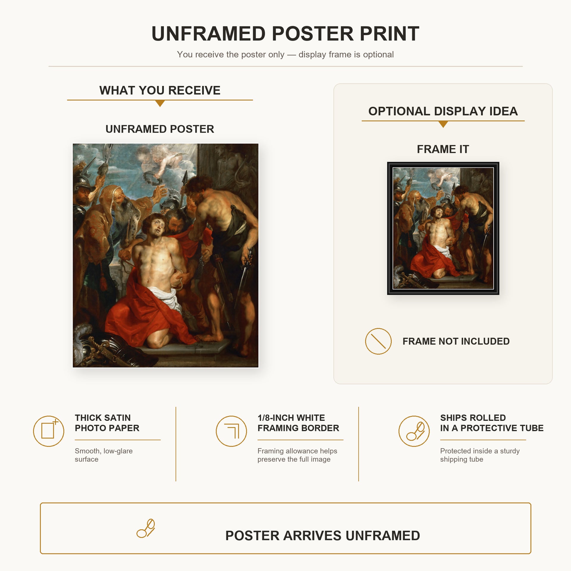 Jacques-Louis David - The Martyrdom of Saint George poster print size comparison and framing display infographic
