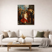 Unframed poster print of Jacques-Louis David's 'The Martyrdom of Saint George' displayed on a wall in a living room