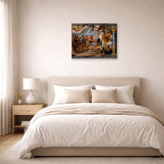 Gallery-wrapped canvas print of Jacques-Louis David's 'The Meeting of Abraham and Melchizedek' displayed on a wall in a bedroom