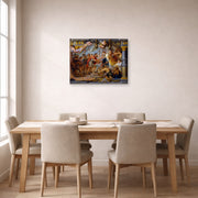 Gallery-wrapped canvas print of Jacques-Louis David's 'The Meeting of Abraham and Melchizedek' displayed on a wall in a dining room