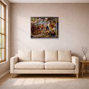 Gallery-wrapped canvas print of Jacques-Louis David's 'The Meeting of Abraham and Melchizedek' displayed on a wall in a living room