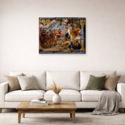 Gallery-wrapped canvas print of Jacques-Louis David's 'The Meeting of Abraham and Melchizedek' displayed on a wall in a living room